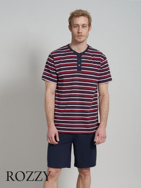 Пижама мужская Ceceba 030945/S-3XL синий/красная полоска