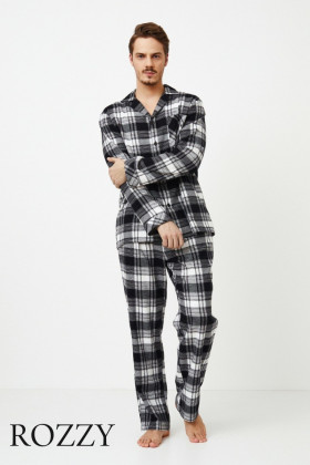 Пижама мужская фланелевая Aruelle James черный/белый