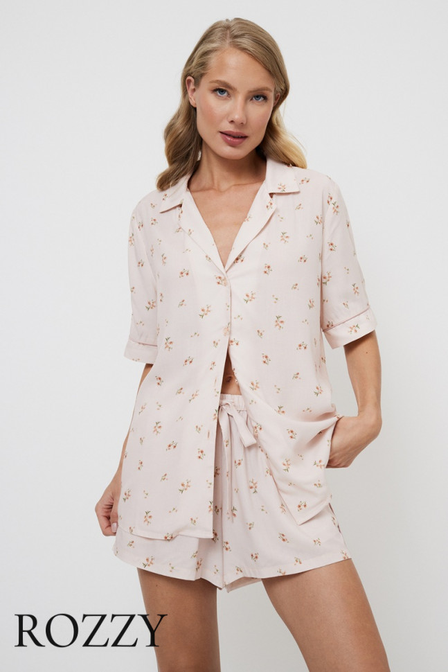 Пижама вискозная с шортами Aruelle Freesia пудровый