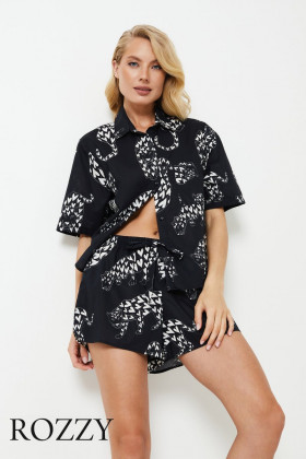 Пижама хлопковая с шортами Aruelle Tamisha черный/белый