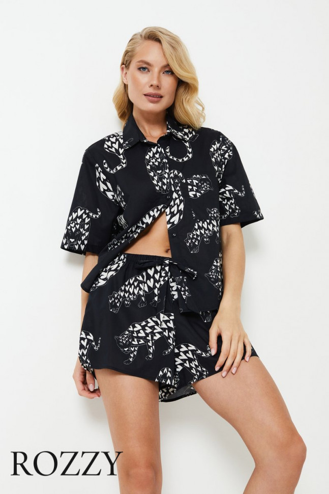 Пижама хлопковая с шортами Aruelle Tamisha черный/белый