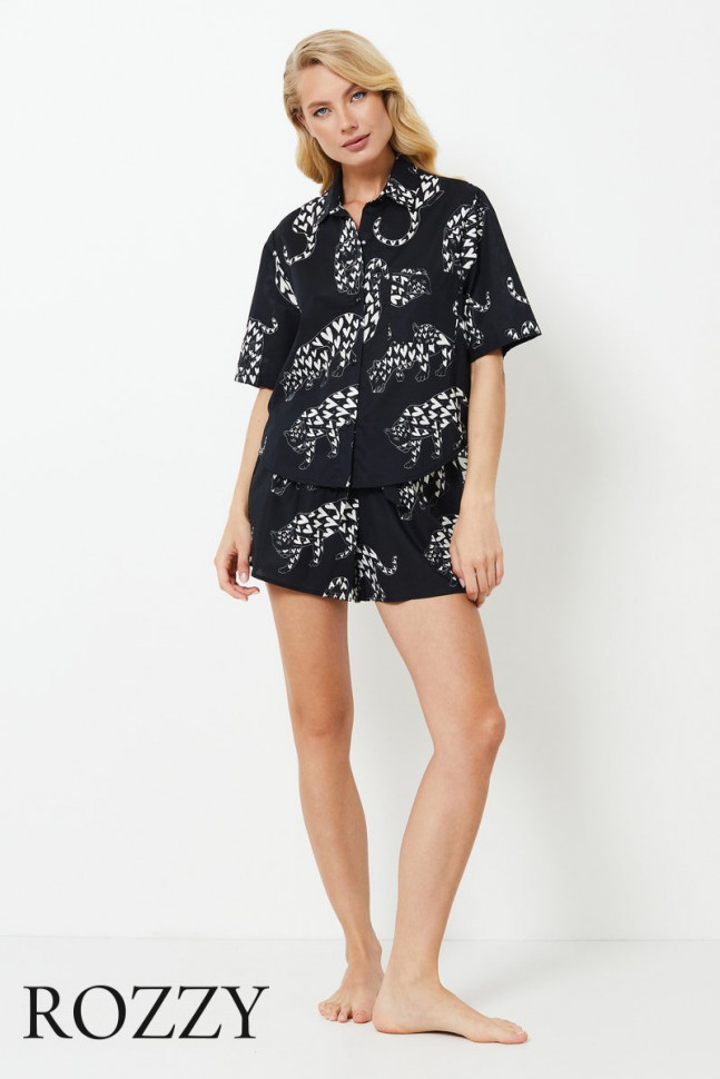 Пижама хлопковая с шортами Aruelle Tamisha черный/белый
