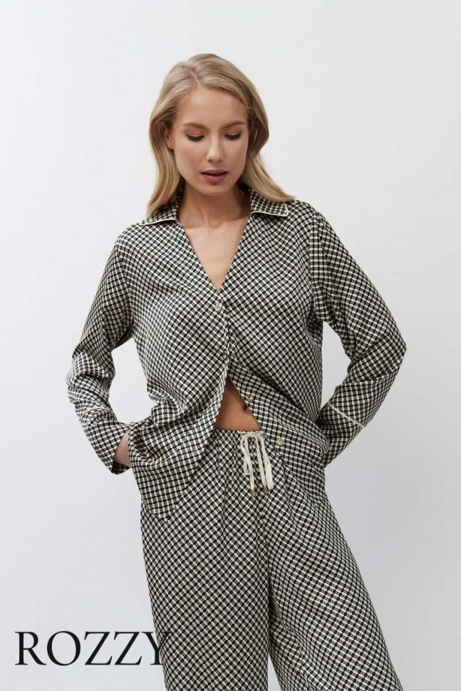 Пижама атласная Aruelle Romie черный/бежевый