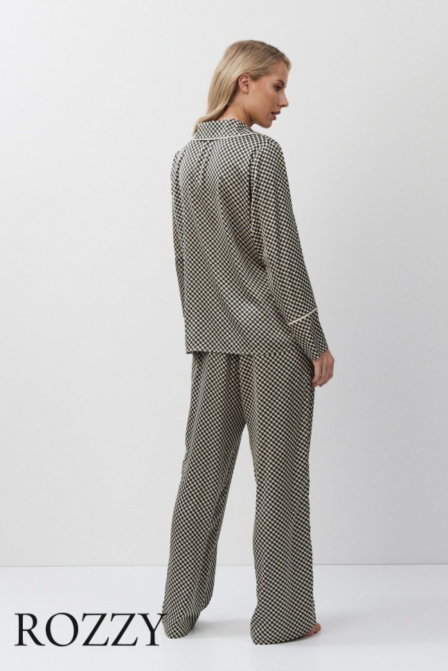 Пижама атласная Aruelle Romie черный/бежевый