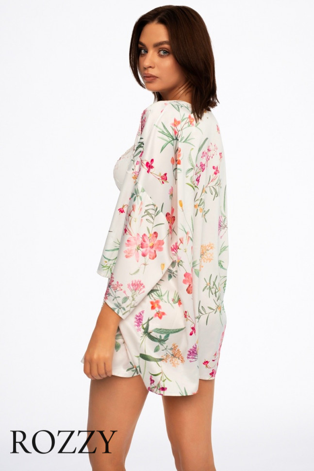 Халат атласный Esotiq Dare 41233 белый/мультиколор