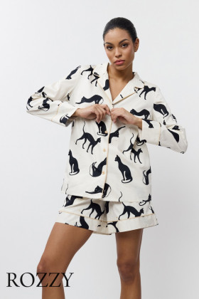 Пижама хлопковая с шортами Aruelle Nyra кремовый/черный