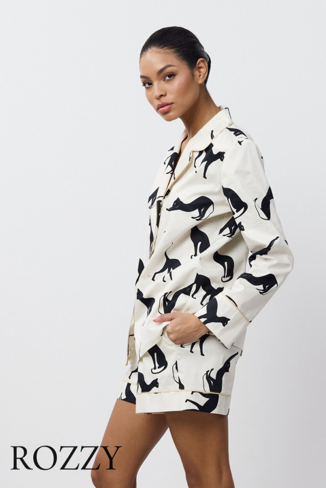 Пижама хлопковая с шортами Aruelle Nyra кремовый/черный