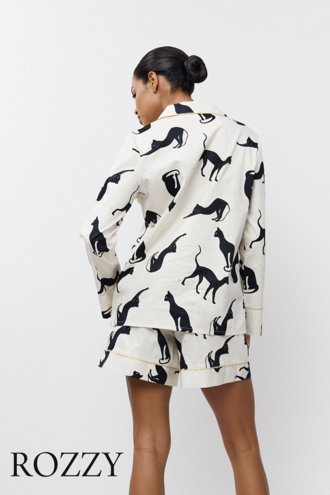 Пижама хлопковая с шортами Aruelle Nyra кремовый/черный