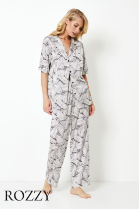 Пижама атласная Aruelle Klaudie молочный/черный