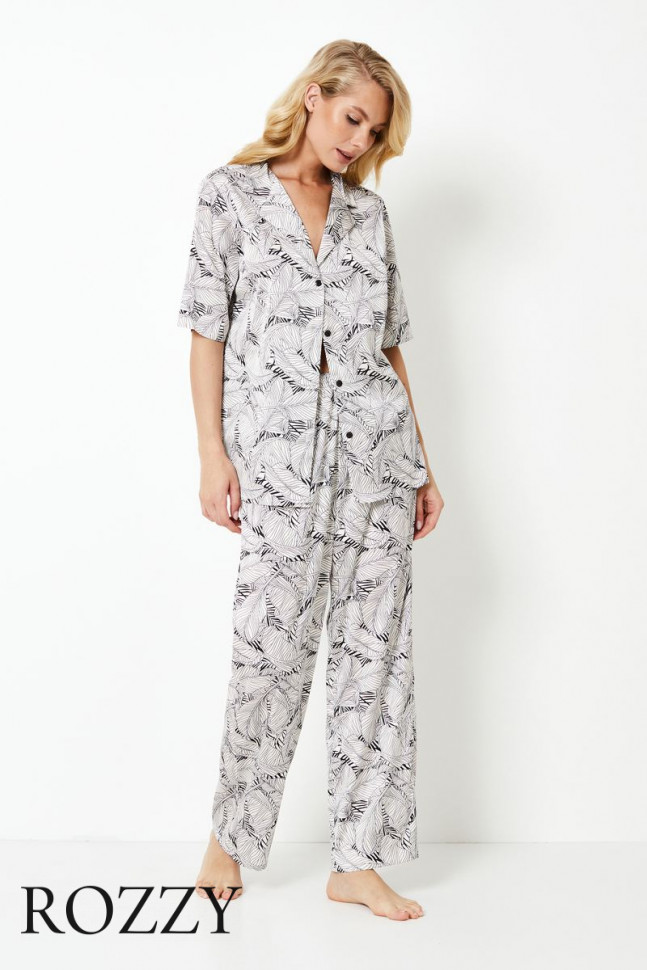 Пижама атласная Aruelle Klaudie молочный/черный