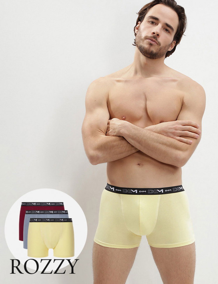 Трусы шорты мужские DIM 6596/3 лимонный/красный/серый (уп.3шт.)