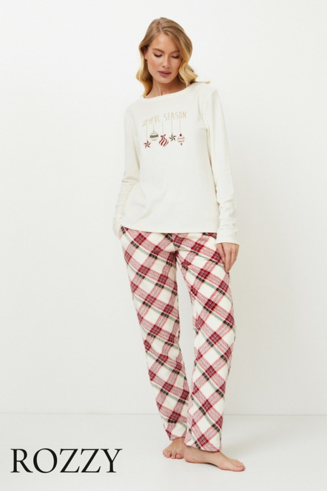 Пижама флисовая Aruelle Jolly Set Soft молочный/красный