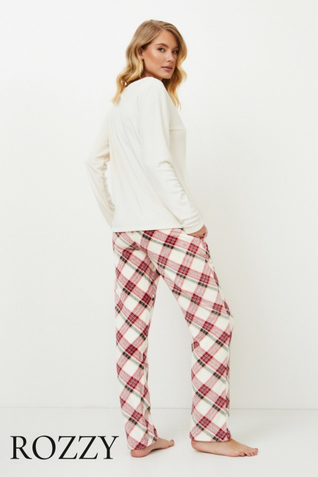 Пижама флисовая Aruelle Jolly Set Soft молочный/красный