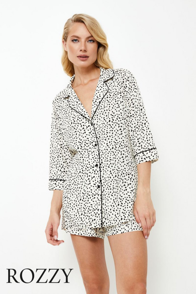 Пижама вискозная с шортами Aruelle Bethany молочный/черный