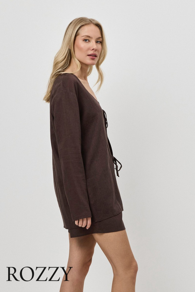 Костюм домашний вискозный с шортами Aruelle Clay Set шоколадный