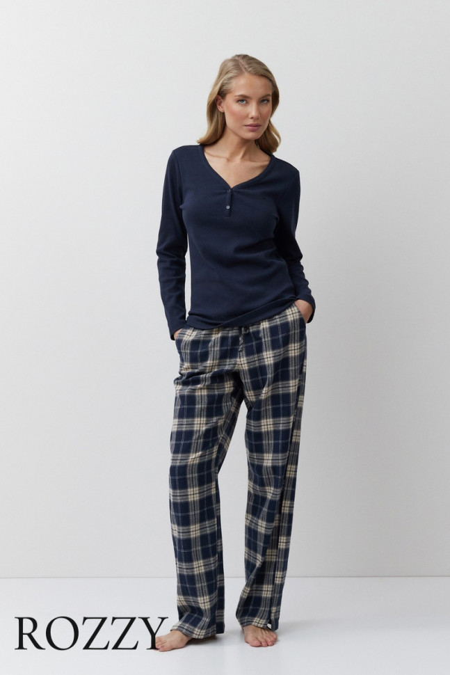 Пижама фланелевая Aruelle Lucie темно-синий/бежевый