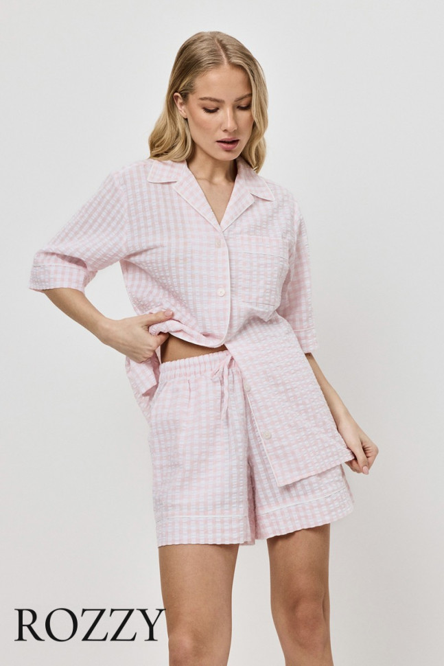 Пижама хлопковая с шортами Aruelle Julienne светло-розовый