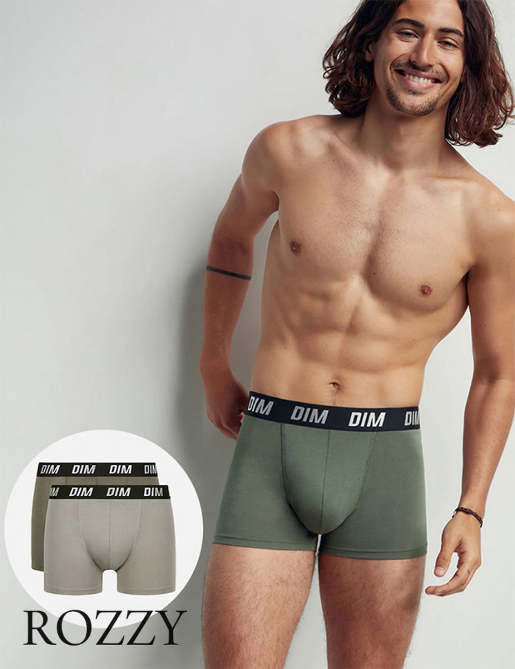 Трусы шорты мужские DIM 0DA8 оливковый/серый (уп.2шт.)