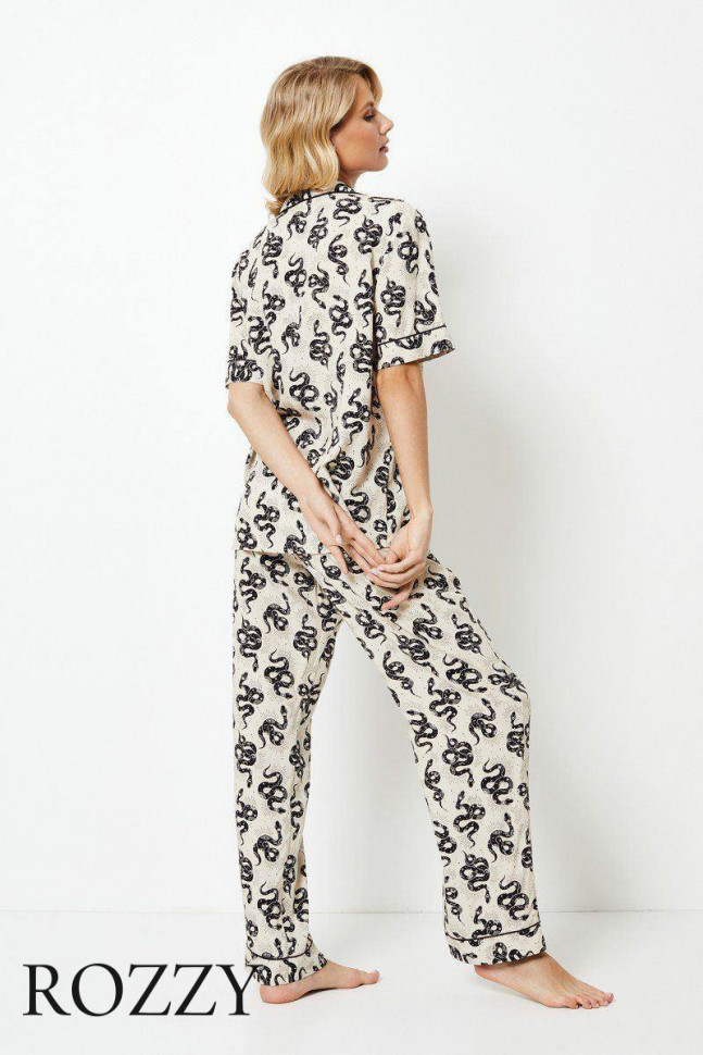 Пижама вискозная Aruelle Dakara экрю/черный