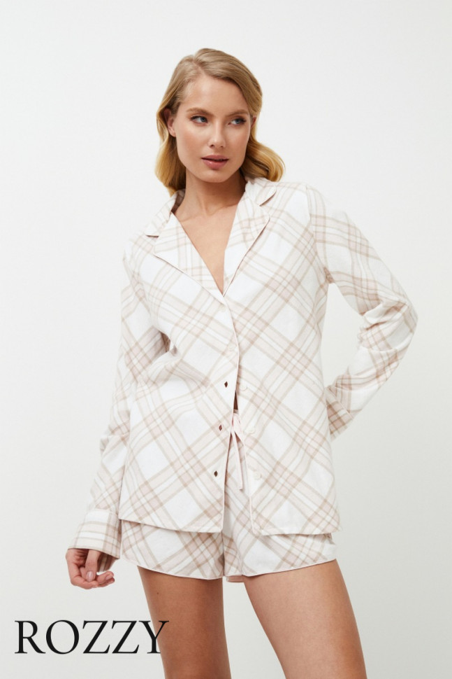 Пижама фланелевая с шортами Aruelle Camille светло-бежевый/молочный