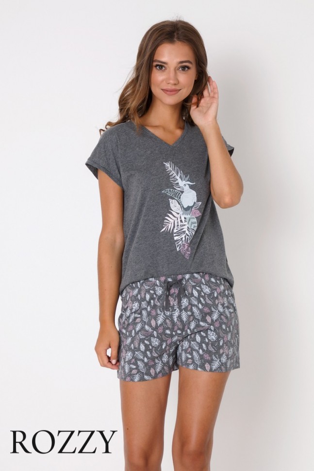 Пижама хлопковая с шортами Aruelle Kimberly серый