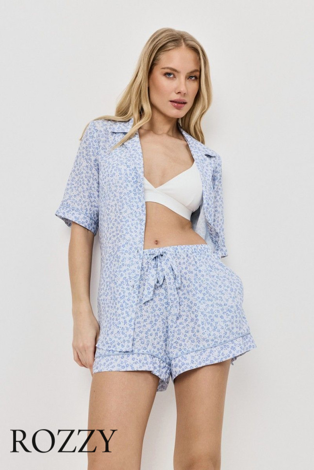 Пижама вискозная с шортами Aruelle Lullaby светло-голубой