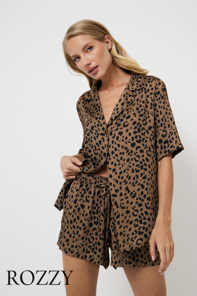 Пижама вискозная с шортами Aruelle Kaya леопардовый