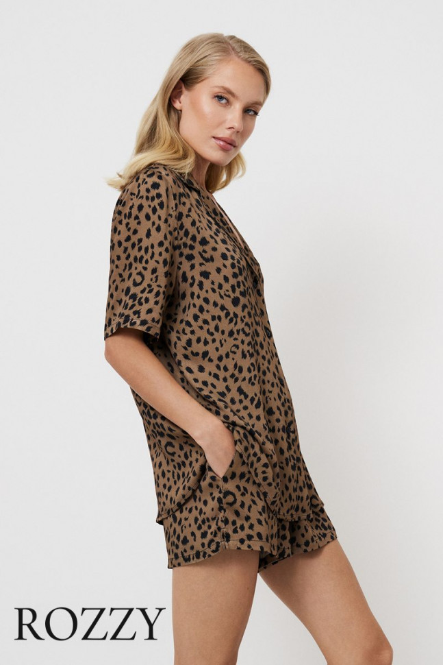 Пижама вискозная с шортами Aruelle Kaya леопардовый