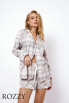 Пижама фланелевая с шортами Aruelle Avery серый/бежевый
