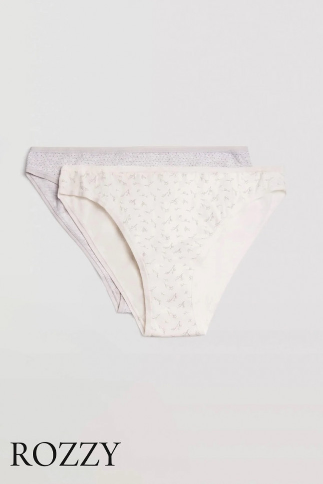 Трусы бикини хлопковые Ysabel Mora 19512 светло-серый/белый (уп.2шт.)