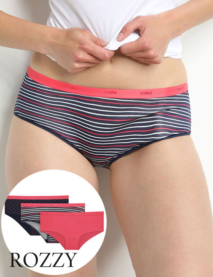 Трусы шорты хлопковые DIM Les Pockets Cotton 4C20 розы (уп.3шт.)