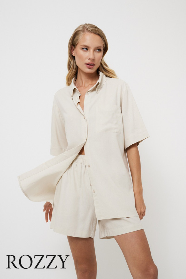 Костюм домашний льняной с шортами Aruelle Katarina Set светло-бежевый